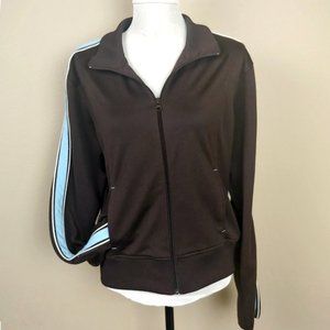 Counter Culture Brown Zip Up Jacket Blue Stripes